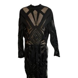 Chic Black Geometric Long Sleeve Dress